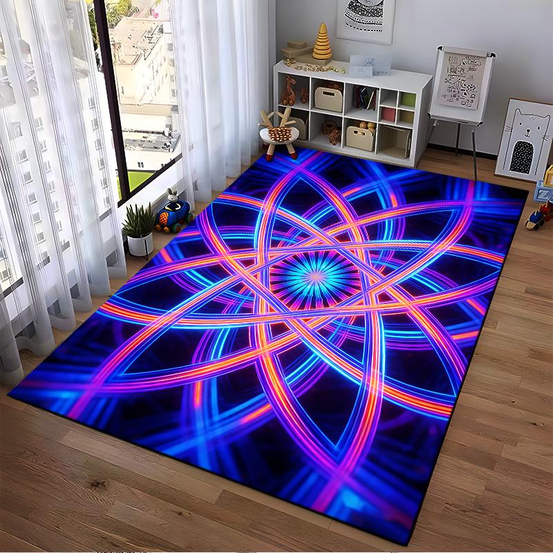 "Colorful Neon Abstract Pattern Carpet, Bright Geometric Floor Rug" Suitable for use as an anti-slip for living room bedroom sofas