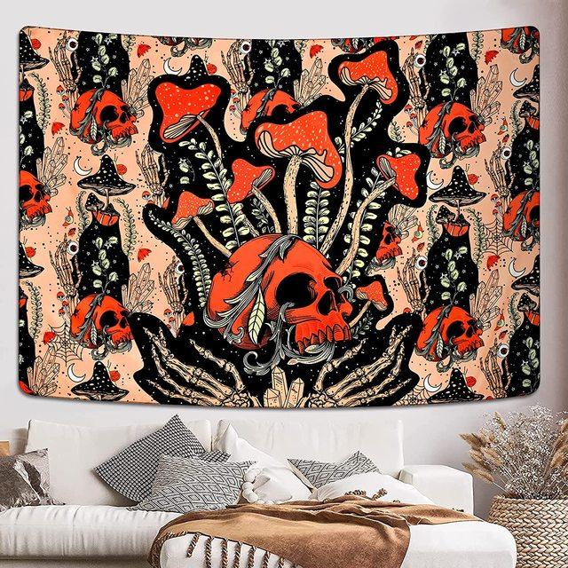 Burning Sun Tapestry Vintage Floral Psychedelic Mushroom Room Decor Aesthetic Plants And Leaves Tapestries Mystic Hippie Cloth