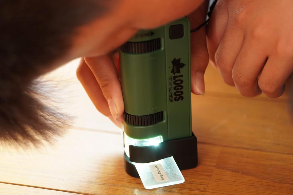 KENKO LOGOS Handheld Microscope with Smartphone LED and Neck Adapter, 120-240x Magnification, Light, Strap, Green, LK-ST240