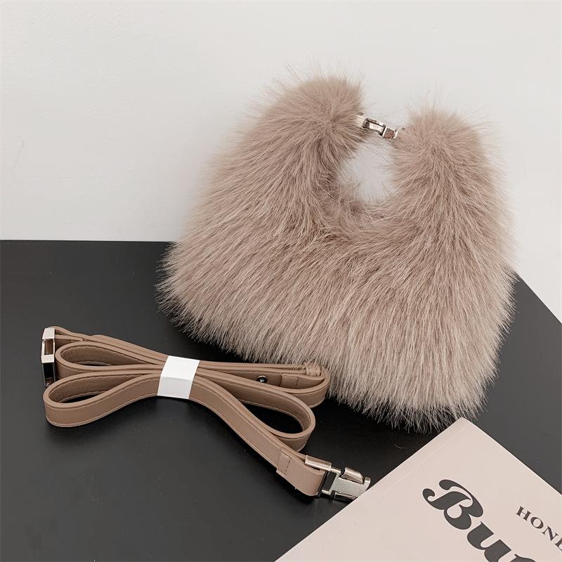 New Autumn Winter Faux Fox Fur Box Clutch Bag Elegant Fluffy Evening Bag High-End Fur Shoulder Bag for Women