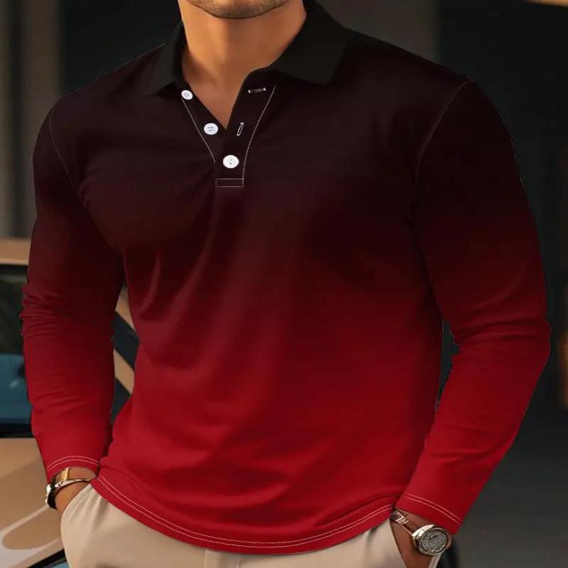 Новый мужской осенний топ с цифровым принтом, с длинными рукавами, в стиле цветных блоков, спортивный, повседневный, модный, с воротником-поло и градиентом