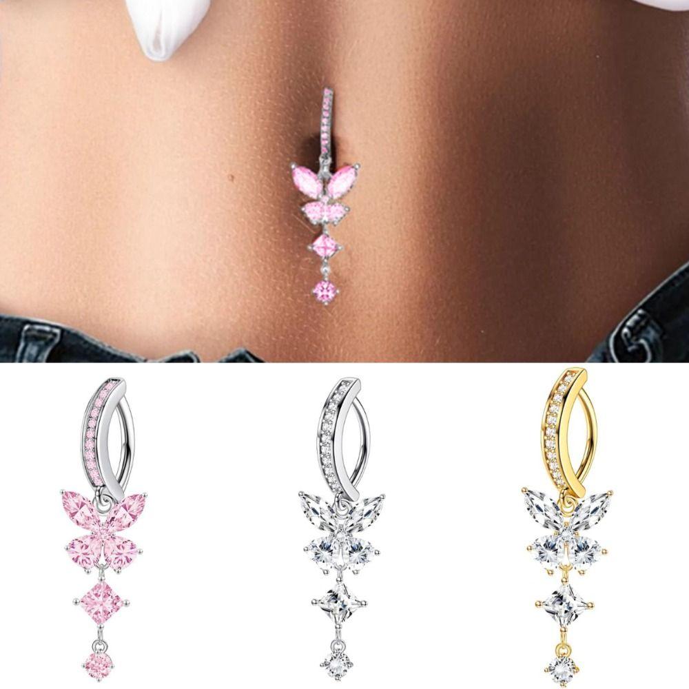Butterfly Faux Belly Ring Pink Clip on Belly Button Ring Belly Button Piercing Ring Body Jewelry