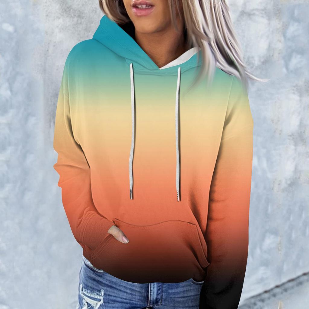 Женская модная повседневная толстовка с капюшоном и градиентным принтом с длинным рукавом