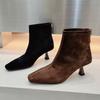Женские ботильоны на высоком каблуке с квадратным носком из замши, сексуальная обувь, женская модная элегантная обувь для платья, зимние ботинки, женские туфли-лодочки, ботильоны