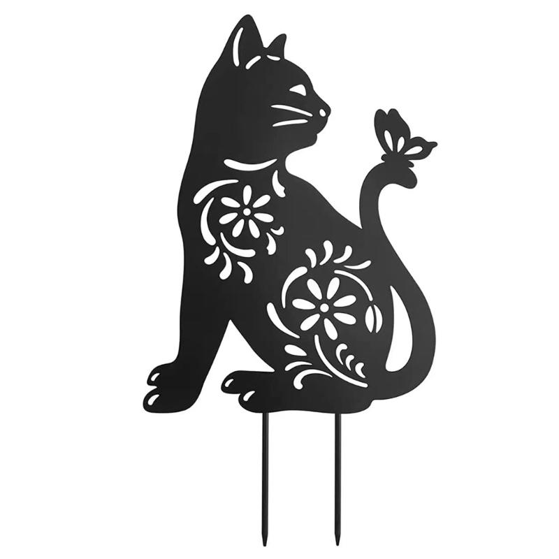 1/2Pcs Metal Cat Garden Decors Black Cat Silhouettes Outdoor Cat Stakes for Outdoor Animal Sculpture Decorations