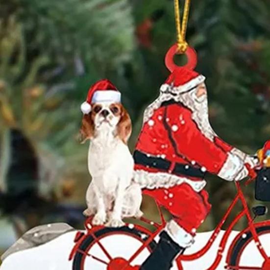 Санта на велосипеде с собакой, милая акриловая фигурка Санта-Клауса, елочное украшение для праздничной вечеринки