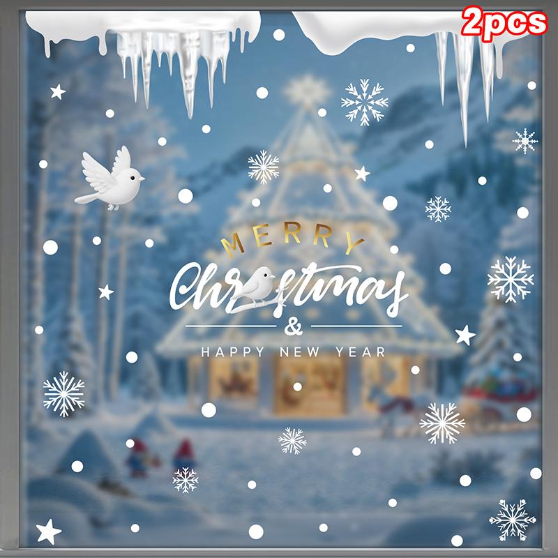 Christmas Decorations, White Snowflakes, Snowmen, Static Cling Stickers, Shop Window Decorations, Glass Stickers