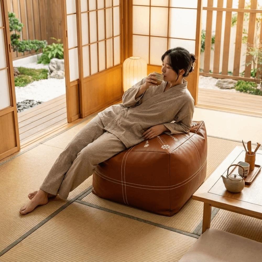 Unstuffed Seat Cushion Cover PU Leather Square Storage Pouf Fashion Storage Bag Floor Corner