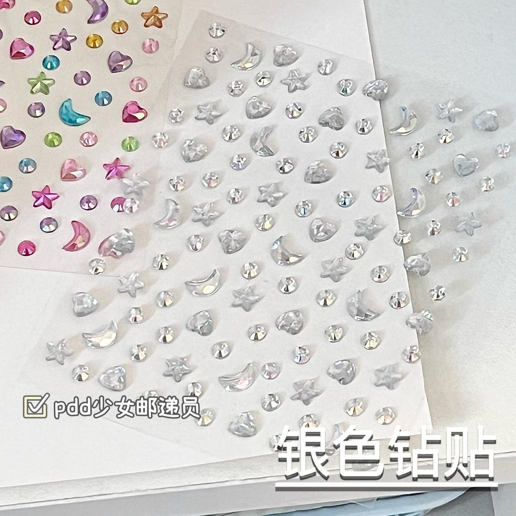 3D Star Moon Heart Rhinestone Stickers Multicolor Glitter Jewels Gem Deco Sticker Aesthetic Journaling Kawaii Stationery