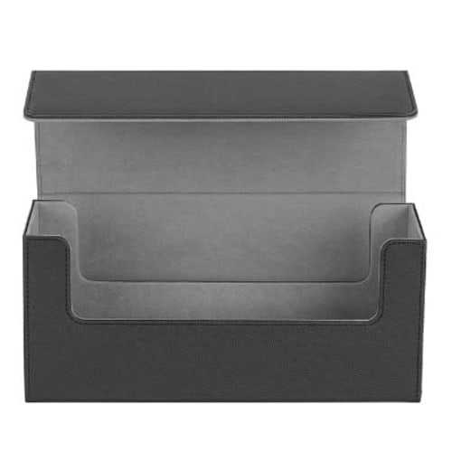Deck Case, Trading Card Case, Storage Box for Magnetic Loaders, Horizontal Loading Box for 36 Cards, PU Leather (Black with Gray Interior)