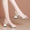 2024 Новые летние туфли, модные женские босоножки на высоком каблуке 6 см, римские босоножки с жемчужным квадратным каблуком, элегантные женские туфли-лодочки