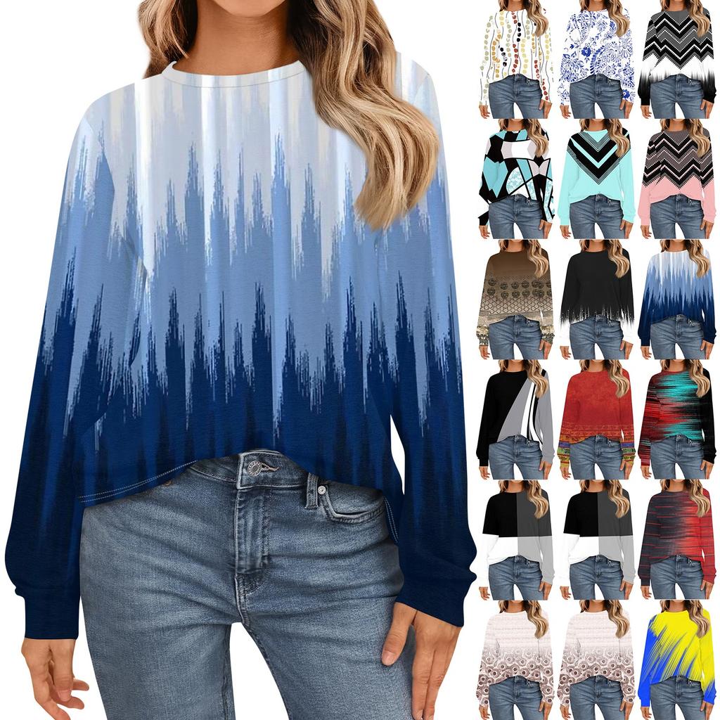 Women's Fashion Long Sleeve Shirts Loose Fitted Crewneck Basic Tops Casual Outfits