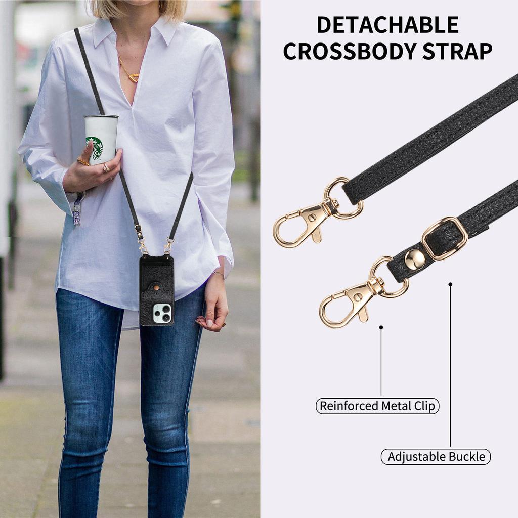 For Xiaomi Redmi Note 14 4G (163.25x76.55x8.16mm) Case Mirror Card Holder Litchi Texture Leather Phone Back Cover with Long Strap