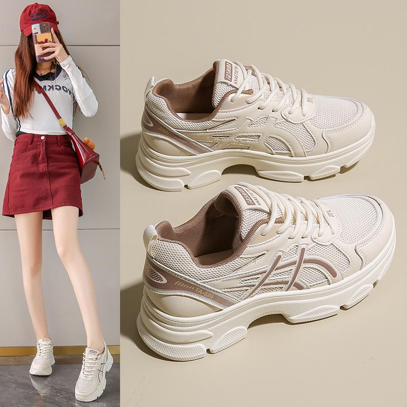 Женская обувь сетка толстая подошва кроссовки папины кроссовки женские 2025 новая весна универсальная мягкая подошва маленькая дышащая повседневная спортивная обувь