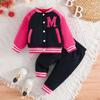 KidsJacket Set New Baseball Uniform Letters Long-sleeved Jacket Solid Colour + Trousers Two-piece Children's Suit 6M-3Y