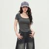 Irregular shoulder length short sleeved shirt with thickened inner lining, slim fit bottom T-shirt for upper garment