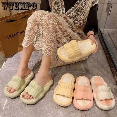 Женские тапочки в стиле Ins, легкие легкие удобные нескользящие сандалии с мягкой подошвой, одно слово, домашние тапочки для ванной комнаты с толстой подошвой