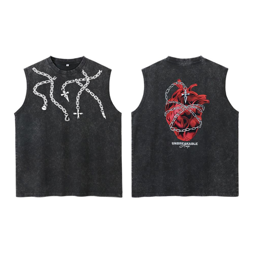 Аниме Hunter X Hunter Кислотный жилет Ретро Винтаж Печатный Стираный Графический Жилет Мужской Harajuku Y2k Хлопок Футболка Топы