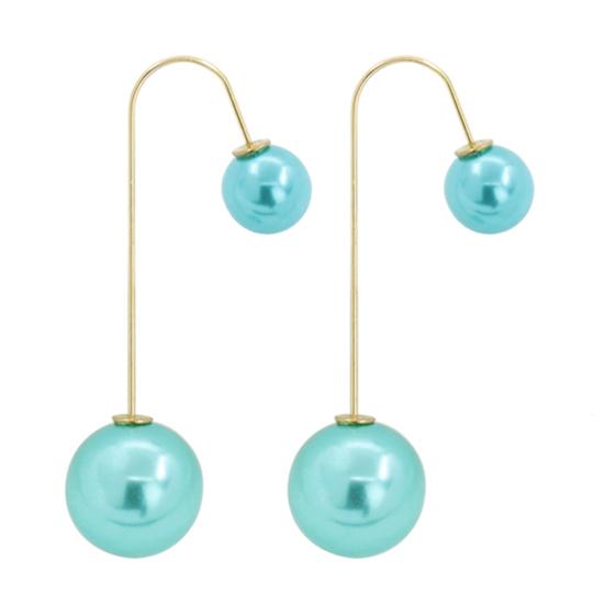 Earrings U-Shaped Double Sided Faux Pearl Gold Plated Ear Dangle Jewelry