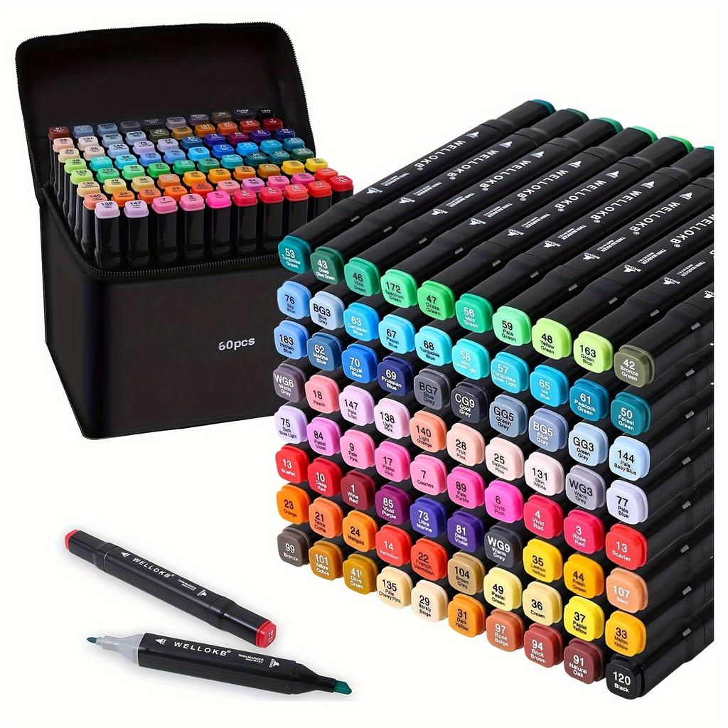 Dual-Tip Alcohol Marker Set, 60/80 Colors - Perfect for Artists & Students, Cute College-Style Sketching Pens