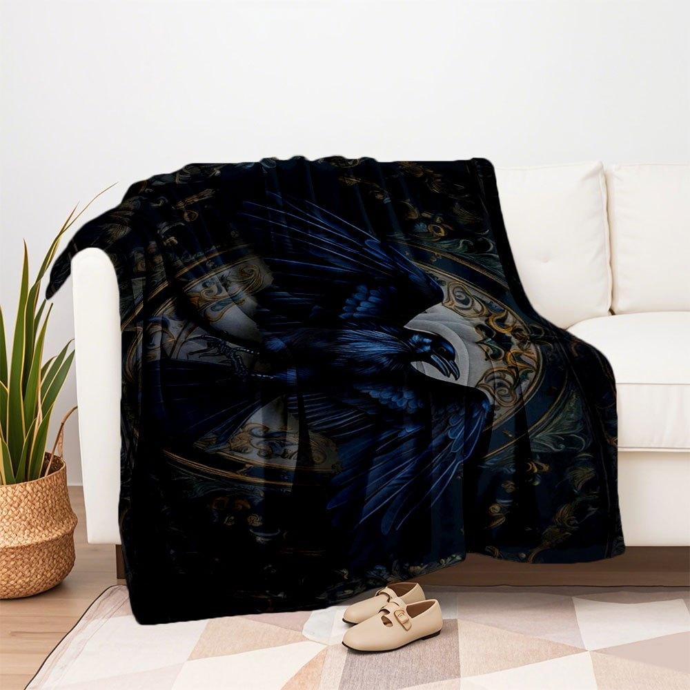 Elegant Raven Wall Art Print - Gothic Home DecorBlanket Flannel Throw Blanket for Sofa, Bed, Travel, Camping, Office, Couch, Chair, And Bed