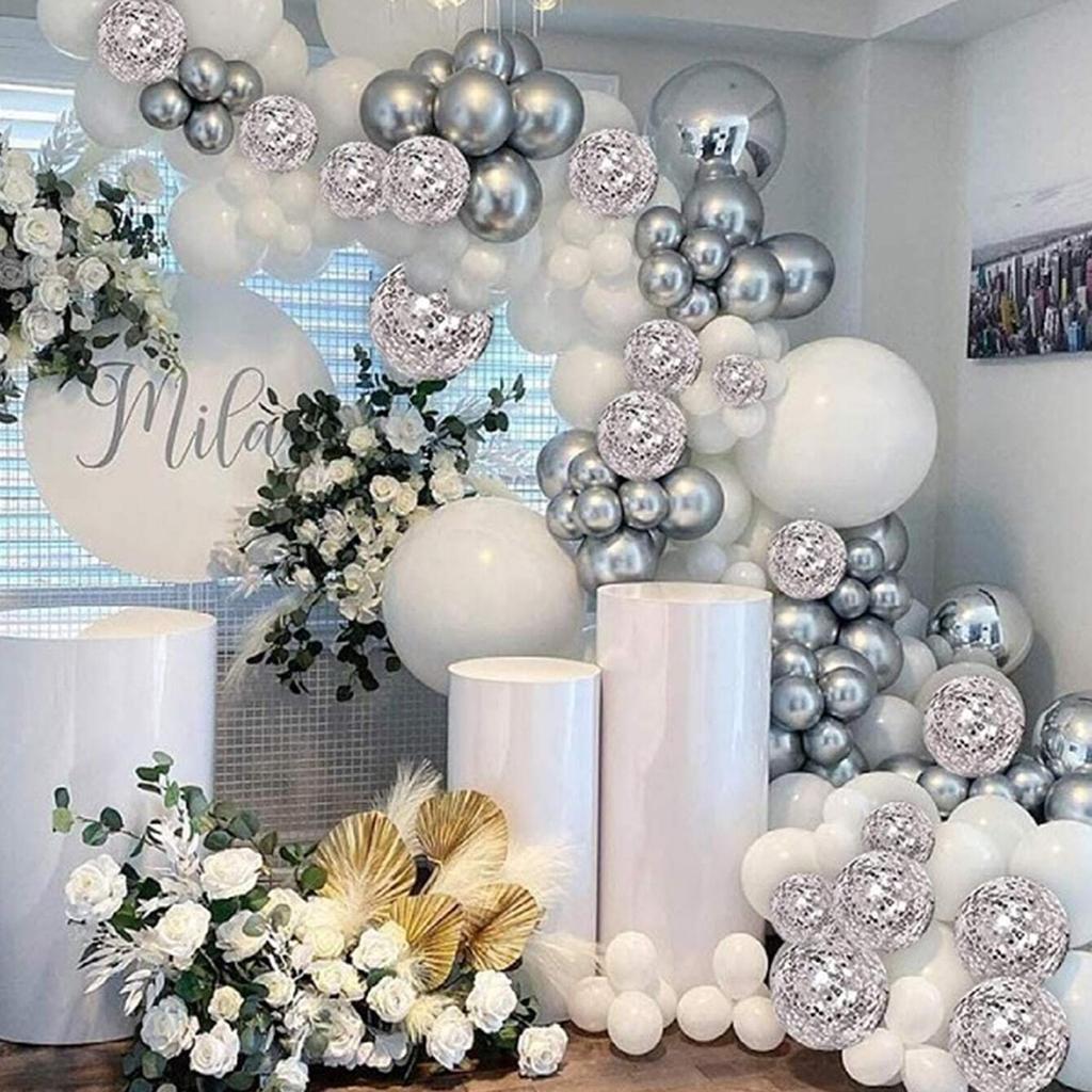 50 шт. металлические, серебристо-белые воздушные шары, гирлянда, арка, комплект, серебряные шары для детского душа, декор для дня рождения, свадьбы, вечеринки