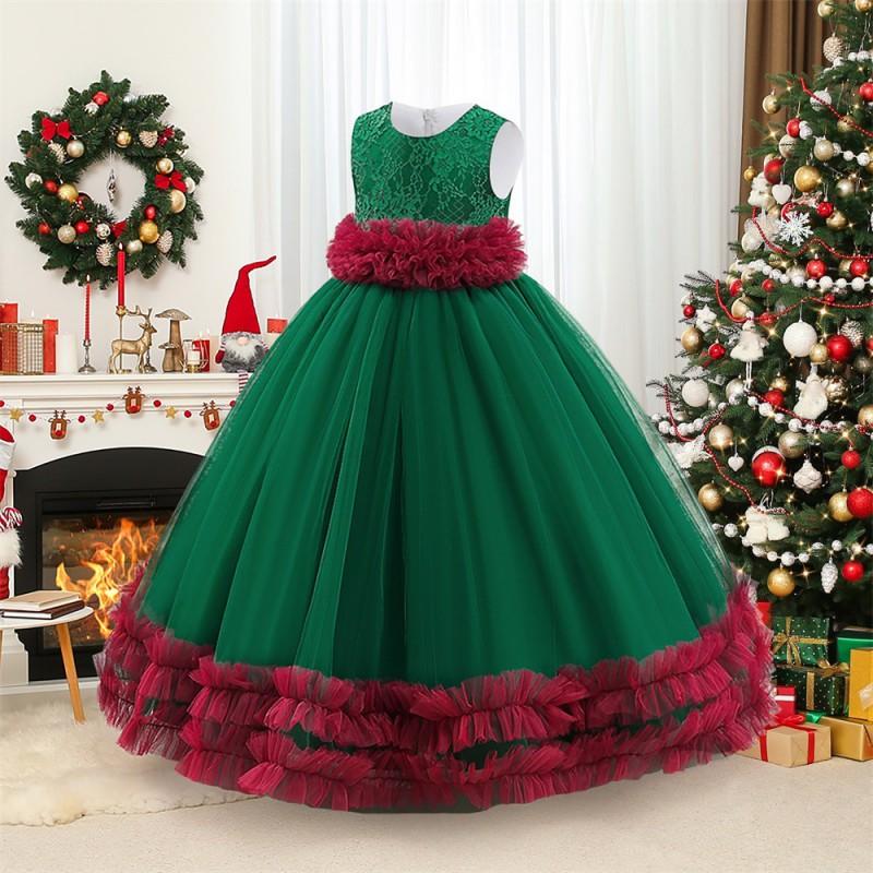 Girls Party Dress Kids Tulle Gown Christmas Piano Performance Formal Occasion
