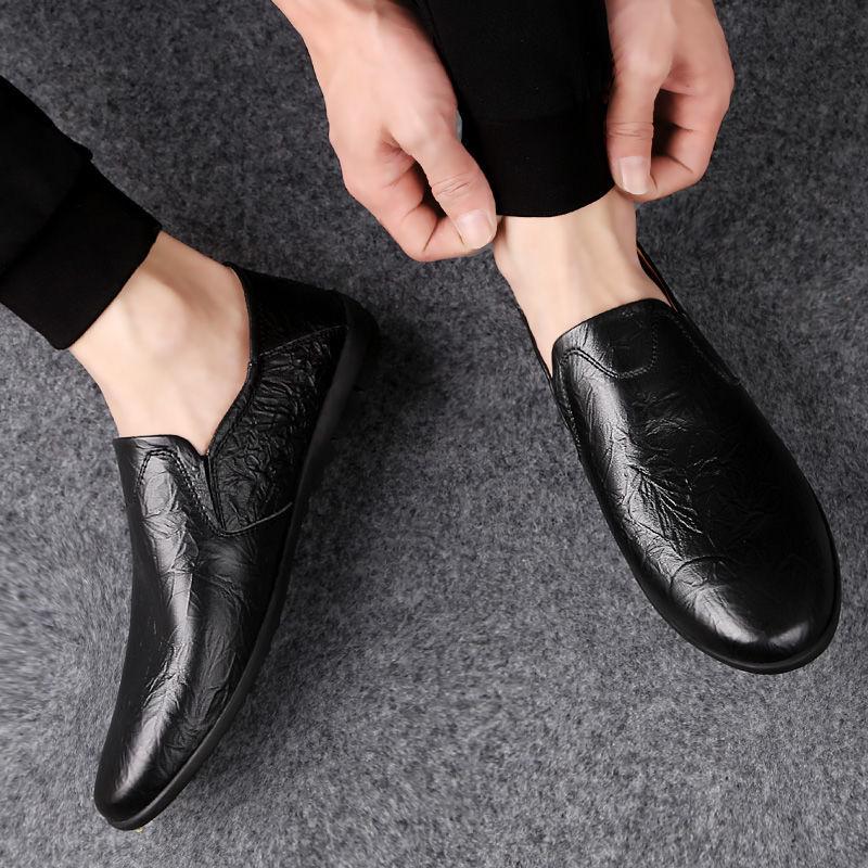 Обувь в горошек, мужские кожаные туфли для вождения с мягкой подошвой, мужская повседневная обувь, мужская обувь в горошек на плоской подошве