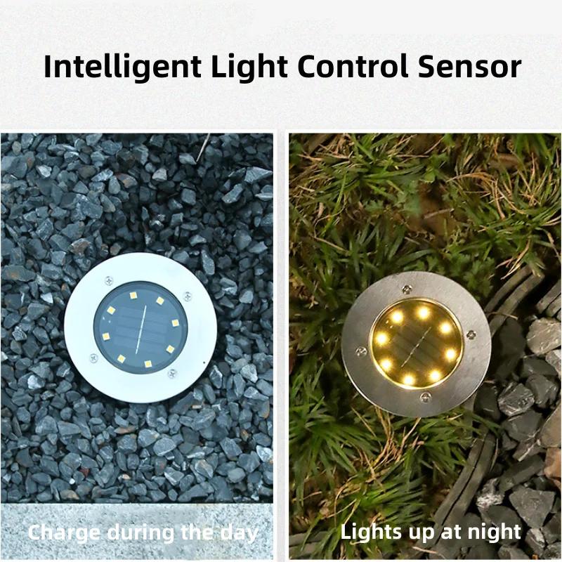 1/4pcs/lot Outdoor Lighting Solar Powered Panel 8 LED Floor Lamps Deck Light  LEDUnderground Light Garden Pathway Spot Lights