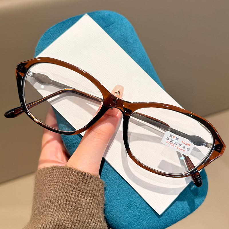 Fashionable Small-Frame Oval Reading Glasses Women'S Ins Style Blue Light Blocking Retro Black-Frame Presbyopia Glasses