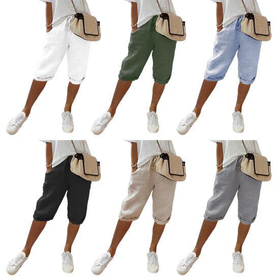 Женские брюки, свободные, с эластичной резинкой на талии, повседневные, однотонные, с карманами, длиной до колена, для повседневной носки, для спорта и пляжа