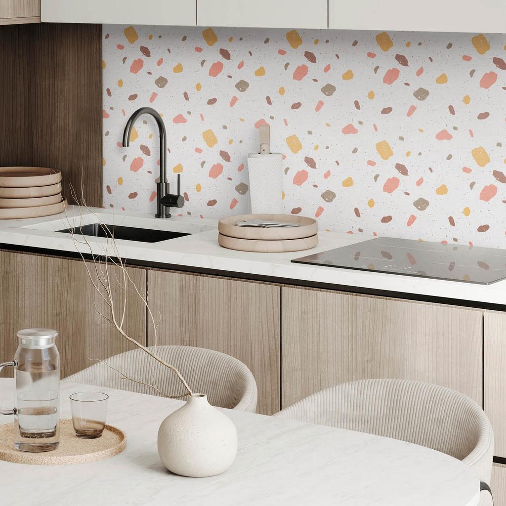 Set of Self-Adhesive Vinyl Tiles with Print Abstract Pattern with Spots 9x30x30 cm