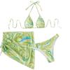 Женский летний модный сексуальный фактурный принт с открытой спиной и шнуровкой на талии, плиссированный завязывающийся бикини, купальник из трех частей