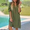 Женское пляжное платье-рубашка с запонками, тонкое свободное платье миди с разрезом по бокам, отложным воротником и длинными рукавами для повседневной носки в отпуске
