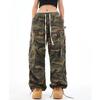 Camouflage Women Cargo Pants Grunge Elastic Waist Hip Hop Sweatpants Unisex Joggers Trousers Vintage Pockets Wide Leg Pants