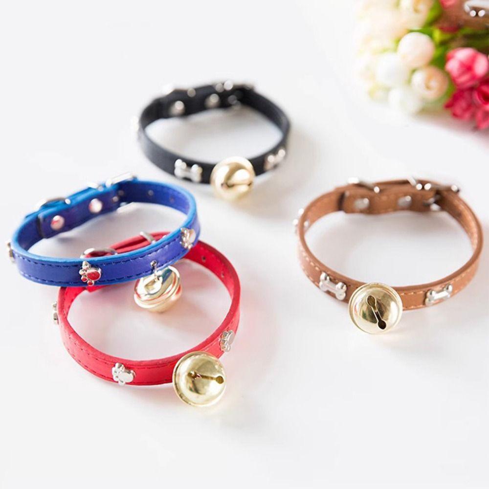 Zinc Zinc Alloy Dog Neck Ring Adjustable Dog Bone Collar Dog Gold Bell Chain Cat Paw Print Bell Collar  Party