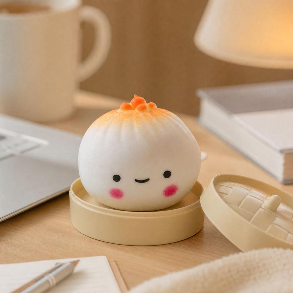 Cute Steamed Bun Toy with Steamer Basket, Soft Toy for Kids and Adults