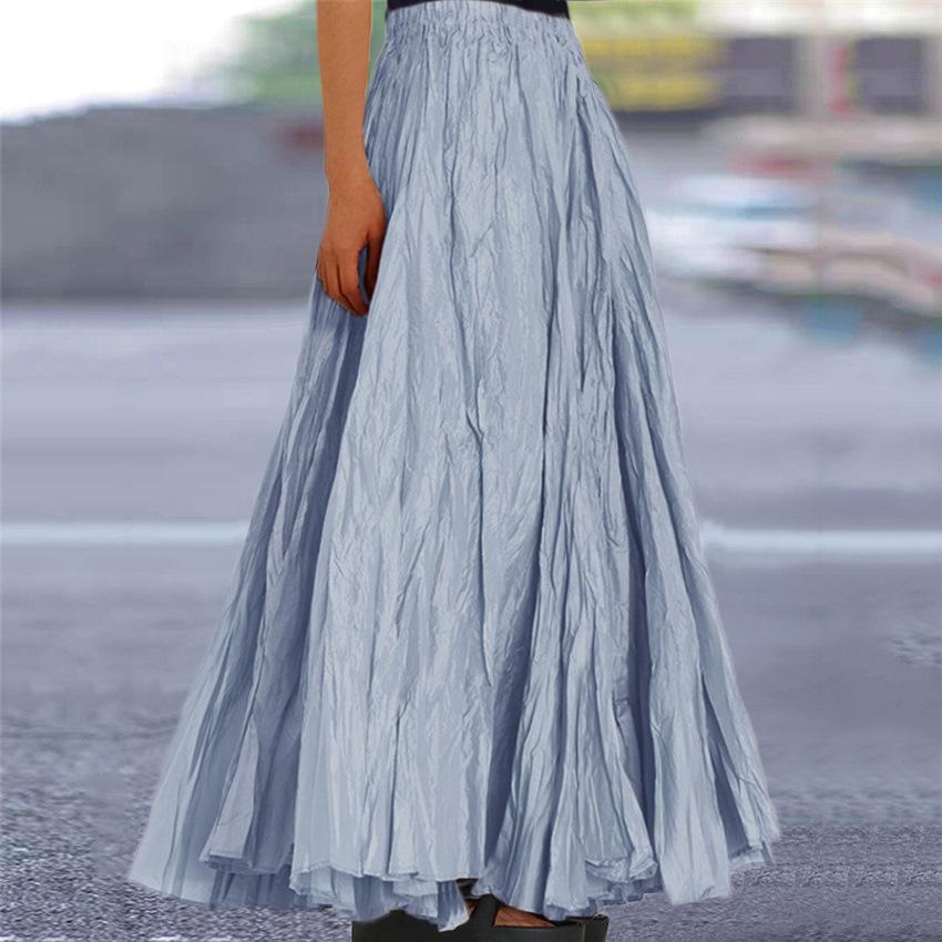 Женская плиссированная миди-юбка А-силуэта на весну/лето 2025 - Однотонная, с оборками, расклешенная, длиной до пола