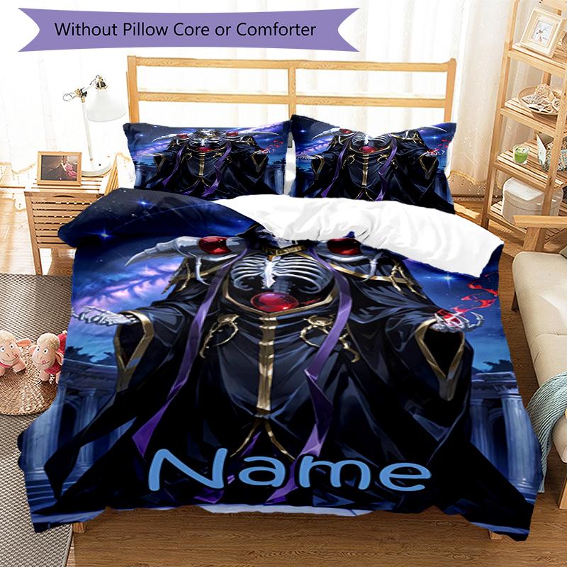 3pcs Custom Name Overlord Bedding Set Duvet Cover Closure Includes 1 Duvet Cover & 2 Pillowcases, Soft and Comfortable for All Seasons.