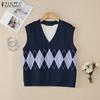ZANZEA Женский повседневный жилет без рукавов с геометрическим принтом и V-образным вырезом
