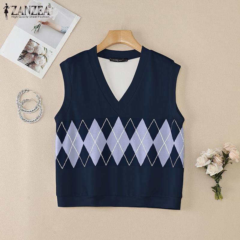 ZANZEA Женский повседневный жилет без рукавов с геометрическим принтом и V-образным вырезом