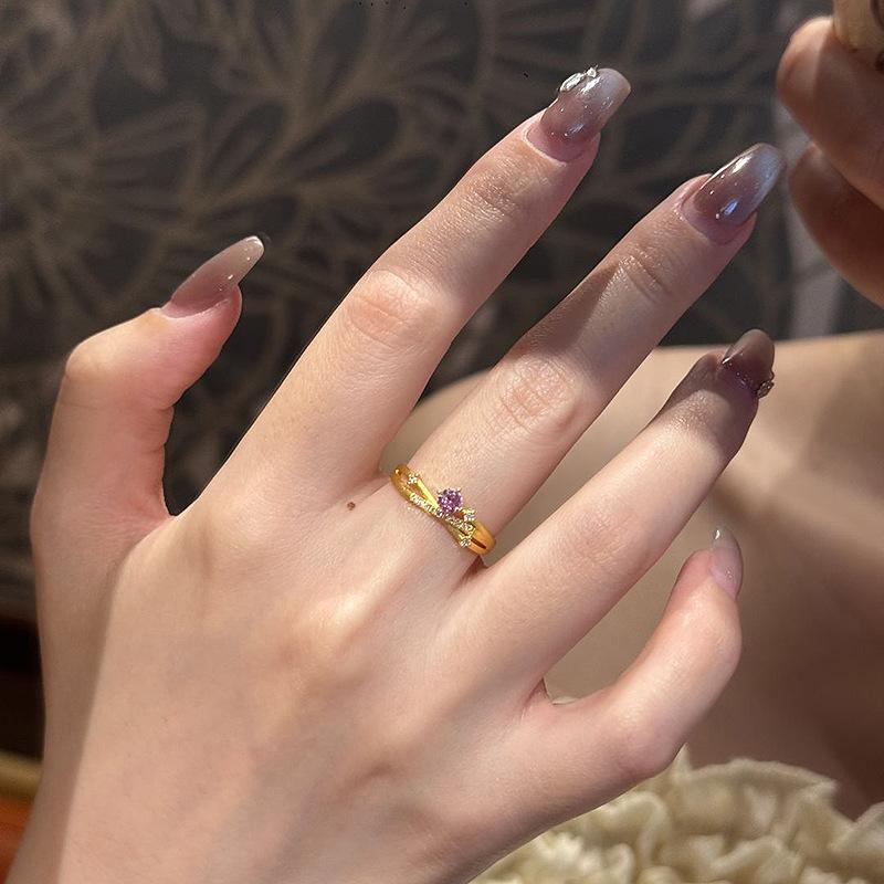 Изысканные кольца Fine Light Luxury для женщин Модные Фиолетовые инкрустированные бриллиантами Кольцо Вечеринка Свадьба Романтические