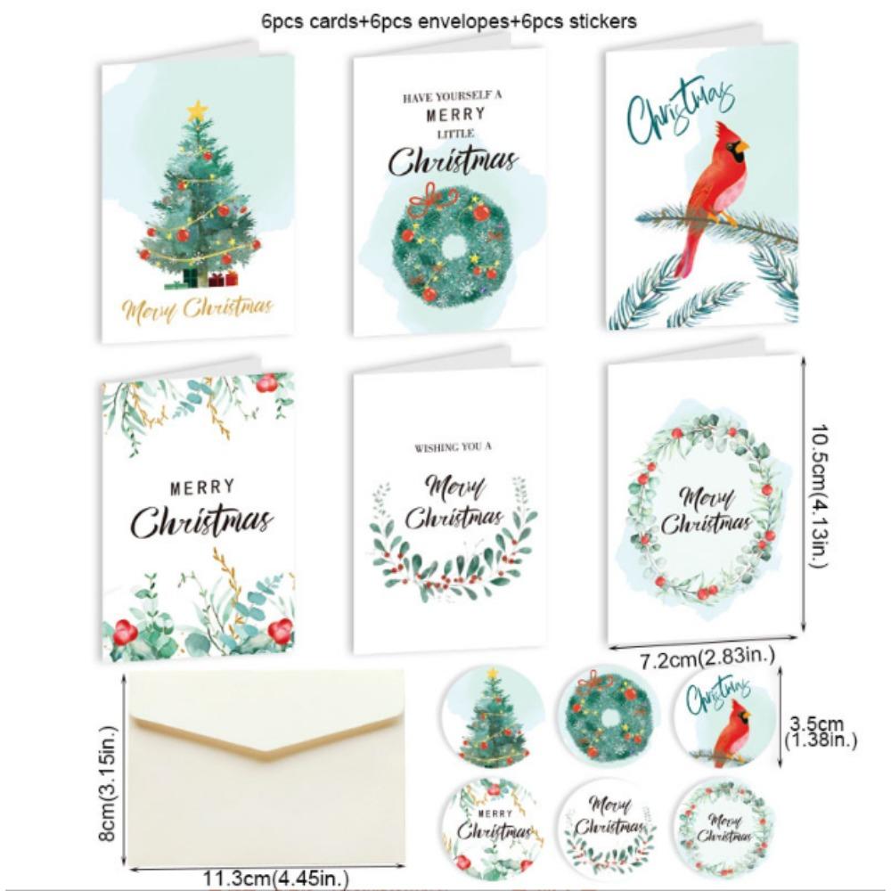 6 шт./компл. Веселая рождественская открытка Подарочная карта на Рождество День рождения Милая мультяшная полусложенная открытка Благословение Сообщение Открытка с конвертом