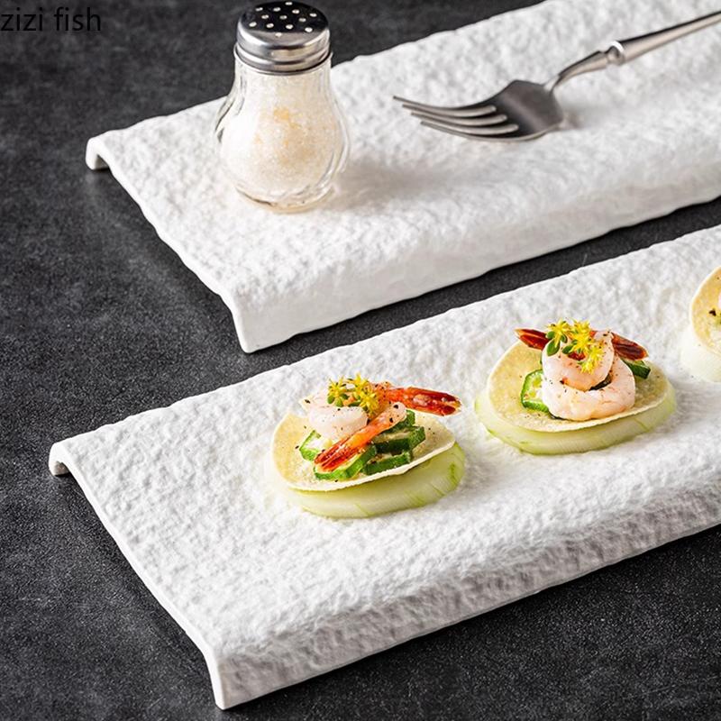 Керамическая длинная полоса с узором из камня, ресторанная тарелка для суши, десертная тарелка, тарелки для закусок, креативная посуда для молекулярной кухни