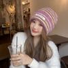 Корейская версия шерстяной шапки для женщин на осень и зиму, новое лицо, мелкая полосатая вязаная шапка, теплая и утолщенная, большая окружность головы