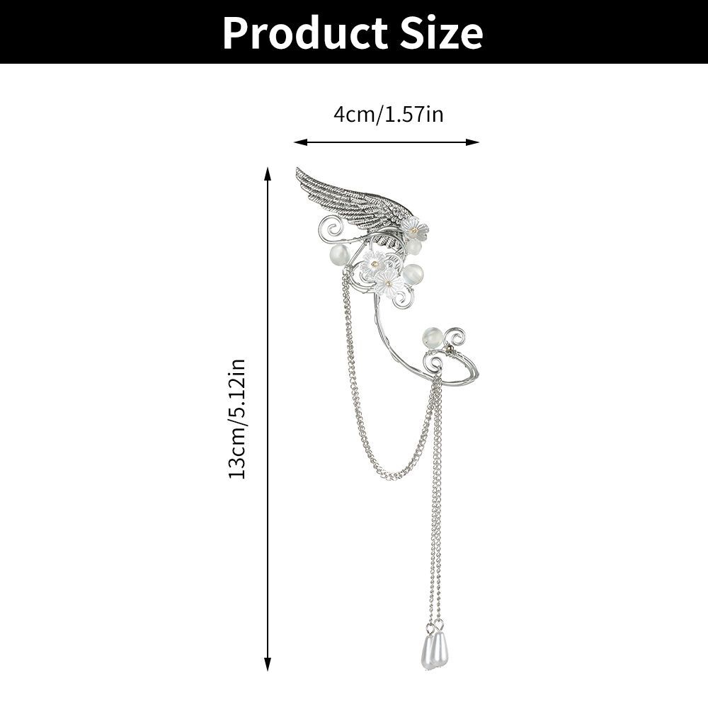 Charm Fairy Long Tassel Elf Ear Cuff Wrap Wings Resin Flowers No Piercing Elven Clip On Earrings For Women Cosplay Cosplay