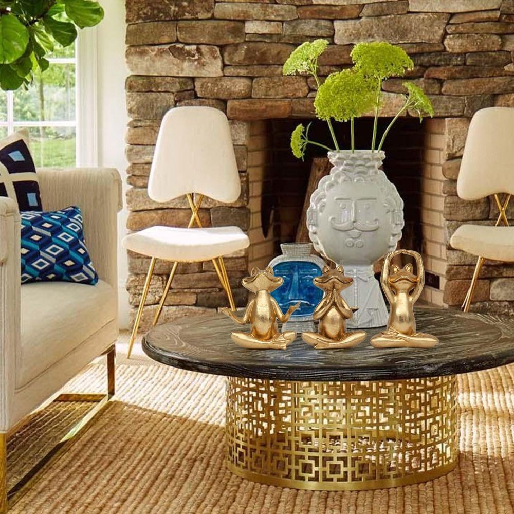 3,7 дюйма Лягушка Статуэтки для йоги Набор из 3 скульптур Декор Модный декор для йоги Подарок