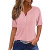 Women's T Shirt Tee Casual V-neck Short-sleeved T-shirt Solid Button Top