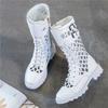 Summer Hollow Black Mesh Cool Boots Female New Mid Heel Large Cool Boots European American Sandals Women Platform Heels