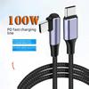 PD USB-C to USB-C Fast Charging Cable, 60W/100W, Single Elbow, Male to Male, 3A/5A